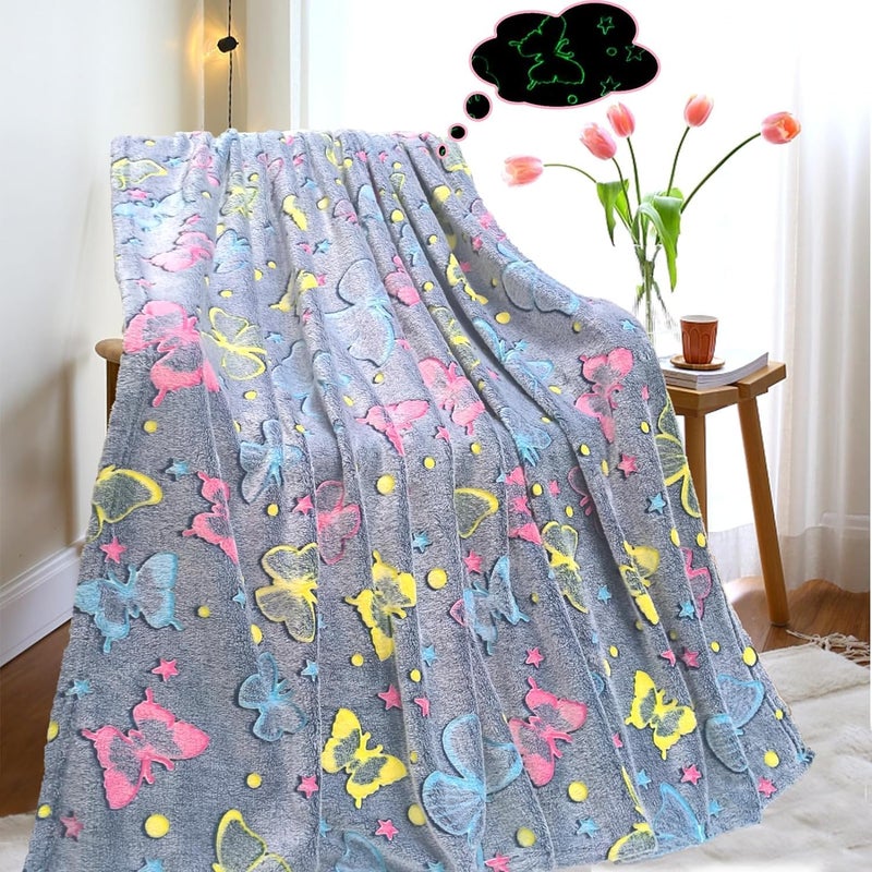 KTrading The Dark Blanket Cartoon Print Blankets for Kids Light Weight Soft Cozy All Weather Blanket Bedroom Decor Pack of 1 Butterfly Blanket - Image 5