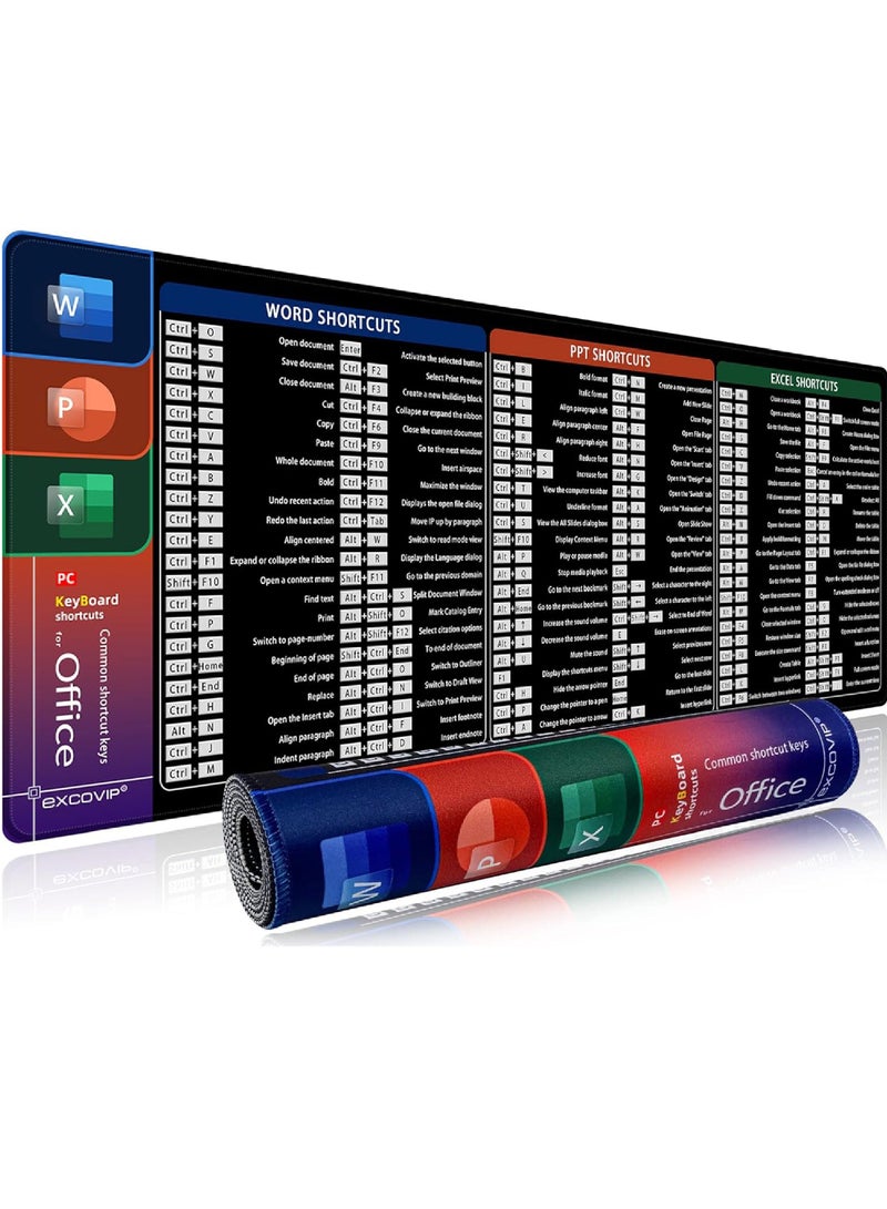 Rock Pow Large Mouse Pad XL Office Shortcut Mouse Pad Extended Computer Mouse Pad/Desk Mat with Stitched Edges for Word/Excel/PPT (800x300x3mm) - Image 1