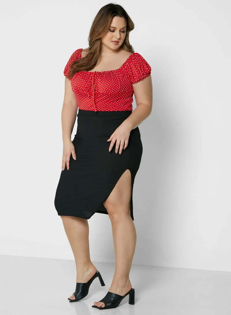I Saw It First Curve Black Plus Size Ribbed Midi Skirt