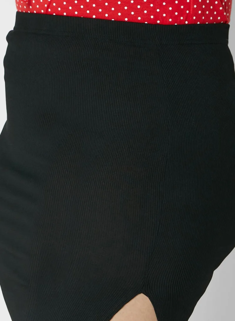 I Saw It First Curve Black Plus Size Ribbed Midi Skirt