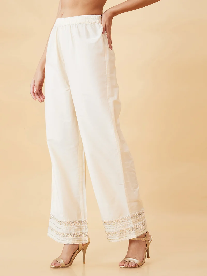 globus Globus Women Lace Hem Design Elasticated Waist Straight Palazzos
