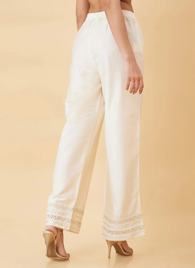 globus Globus Women Lace Hem Design Elasticated Waist Straight Palazzos