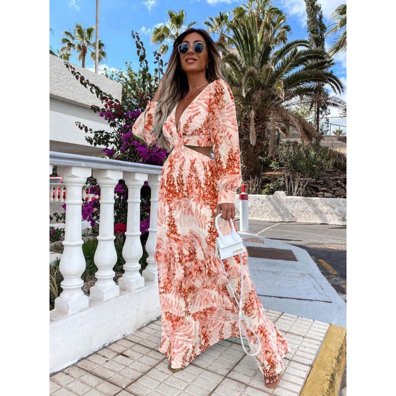 Zz2024 Fashion Women'S Spring New Long Printed V Neck Long-Sleeved Elegant Dress - Image 5