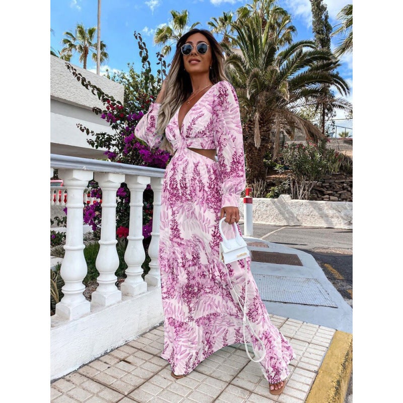 Zz2024 Fashion Women'S Spring New Long Printed V Neck Long-Sleeved Elegant Dress - Image 4