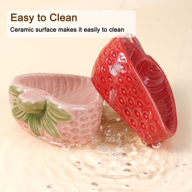 Deapeey Hamtser Food Bowl,2 Packs Strawberry Hamster Bowls,Ceramic Feeding Bowl,Food Dish for Small Animals Gerbil Dwarf Hamster Rat Mice Guinea Pig(Pink+Red) - Image 3