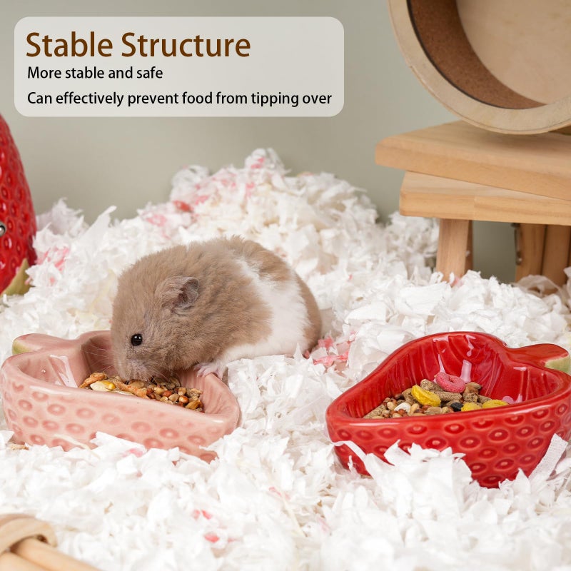 Deapeey Hamtser Food Bowl,2 Packs Strawberry Hamster Bowls,Ceramic Feeding Bowl,Food Dish for Small Animals Gerbil Dwarf Hamster Rat Mice Guinea Pig(Pink+Red) - Image 4