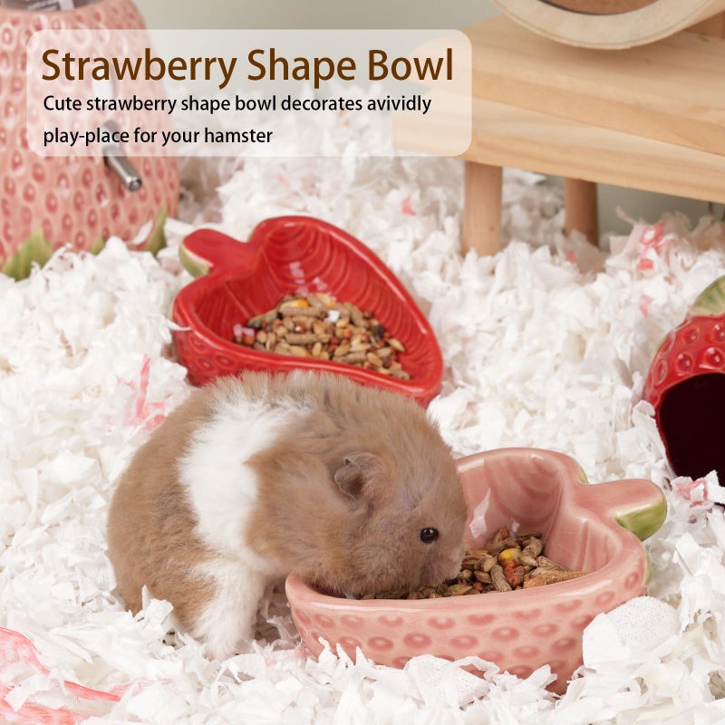 Deapeey Hamtser Food Bowl,2 Packs Strawberry Hamster Bowls,Ceramic Feeding Bowl,Food Dish for Small Animals Gerbil Dwarf Hamster Rat Mice Guinea Pig(Pink+Red) - Image 5