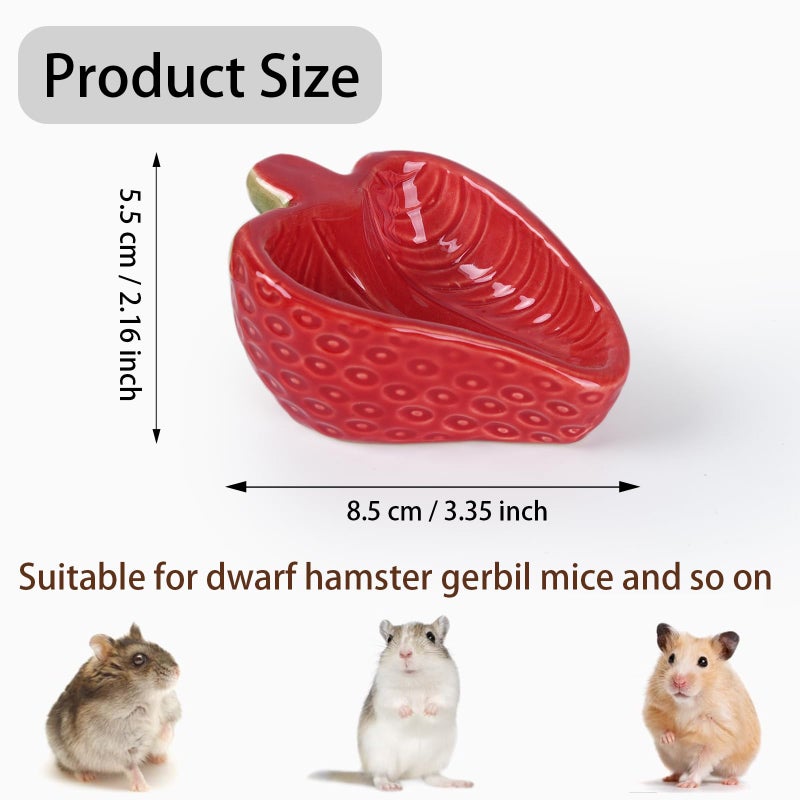 Deapeey Hamtser Food Bowl,2 Packs Strawberry Hamster Bowls,Ceramic Feeding Bowl,Food Dish for Small Animals Gerbil Dwarf Hamster Rat Mice Guinea Pig(Pink+Red) - Image 2