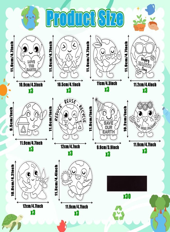ANGOLIO Earth Day Coloring Arts Crafts Kits Fridge Magnets - 60P Happy Earth Day Gift Save Our Planet Color Your Own Refrigerator Magnets DIY Crafts for Kids Party Favors Home Classroom Activities - Image 2