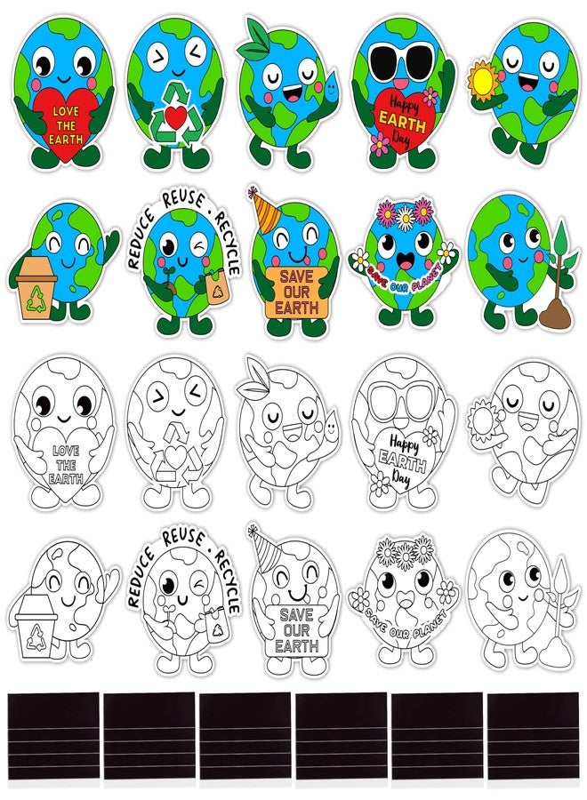 ANGOLIO Earth Day Coloring Arts Crafts Kits Fridge Magnets - 60P Happy Earth Day Gift Save Our Planet Color Your Own Refrigerator Magnets DIY Crafts for Kids Party Favors Home Classroom Activities - Image 1