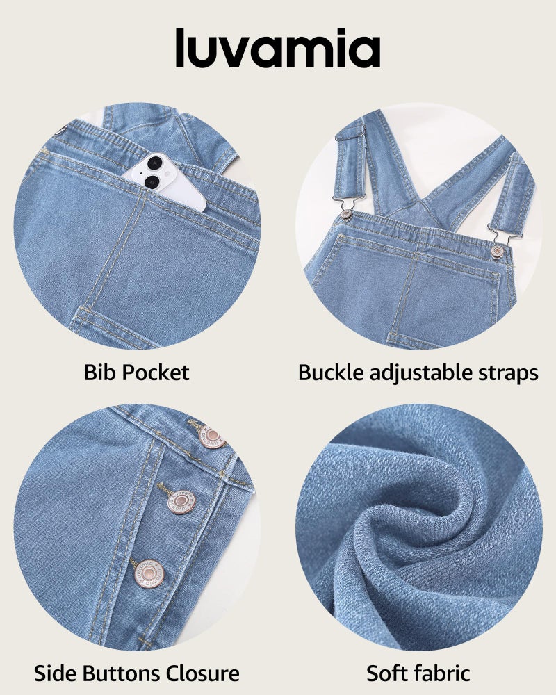 luvamia Jeans Overalls for Women Straight Wide Leg Baggy Comfy Overalls for Women Stretchy Denim Bib Adjustable Strap Casual Jumpsuit Loose Fit Cool Blue Size Medium US Size 8-10 - Image 5