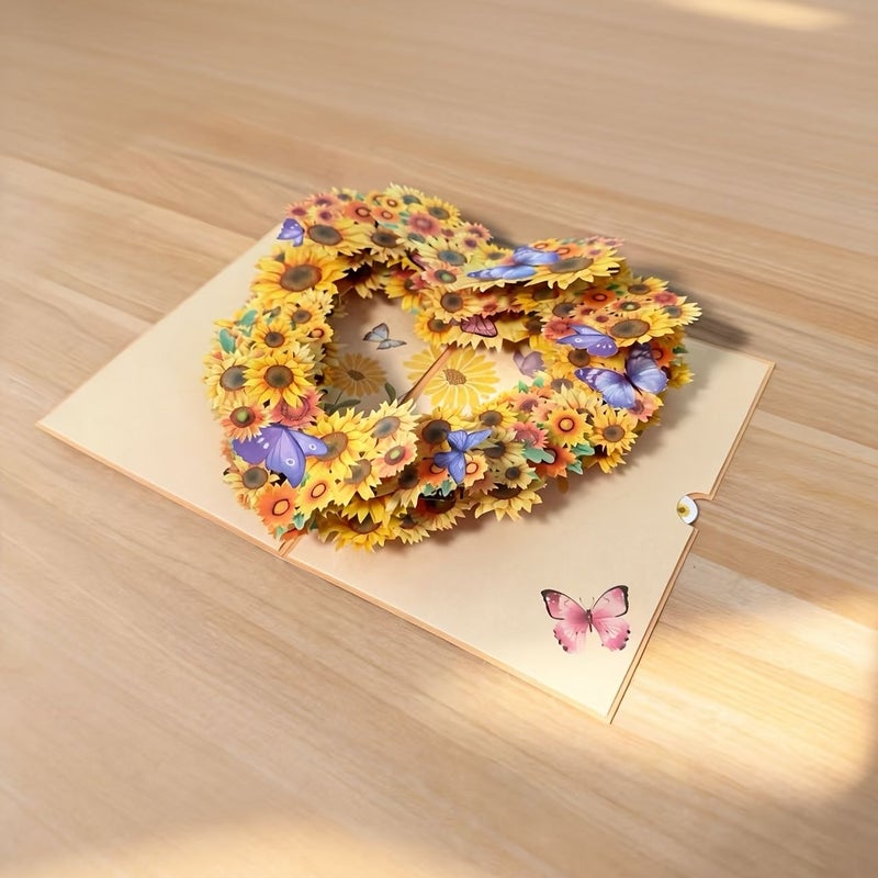 A Sunflower Heart Shaped 3D Pop Up Greeting Card With One Envelope One Small Card One Card Mat Birthday Butterfly Design For Girlfriend Couple Anniversary Friends Family - Image 5