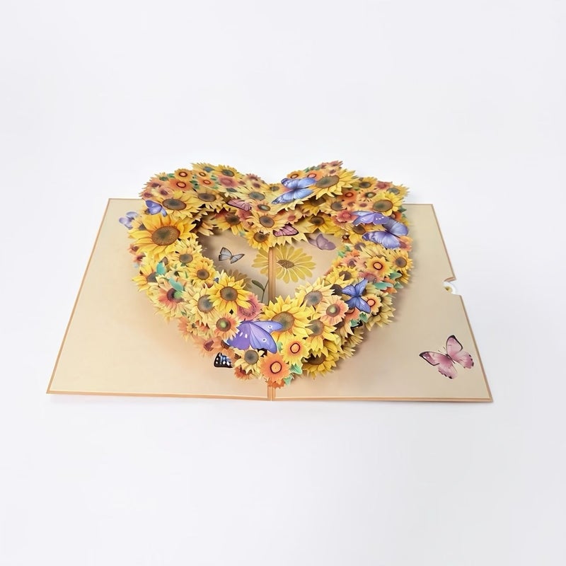 A Sunflower Heart Shaped 3D Pop Up Greeting Card With One Envelope One Small Card One Card Mat Birthday Butterfly Design For Girlfriend Couple Anniversary Friends Family - Image 3