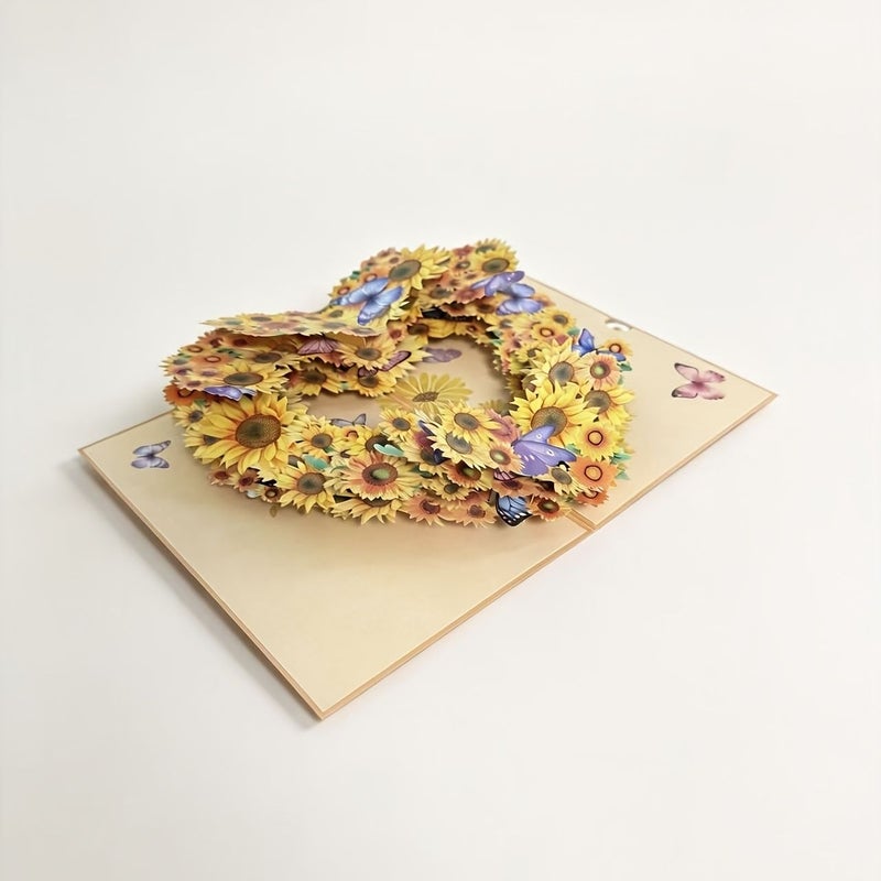 A Sunflower Heart Shaped 3D Pop Up Greeting Card With One Envelope One Small Card One Card Mat Birthday Butterfly Design For Girlfriend Couple Anniversary Friends Family - Image 4