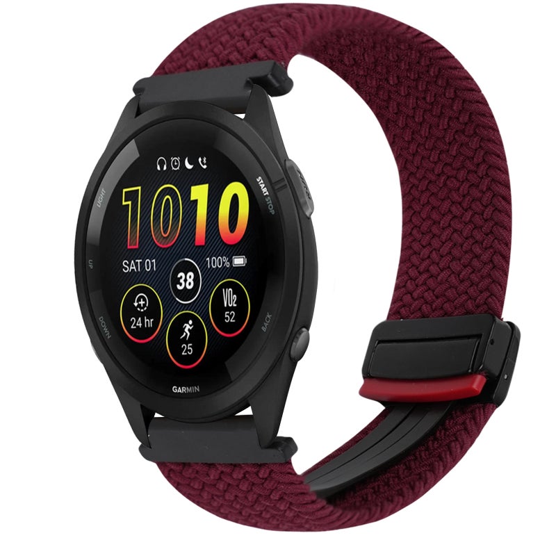 S-TOP For Garmin Forerunner 265 22mm Magnetic Buckle Braided Watch Band(Wine Red) - Image 1