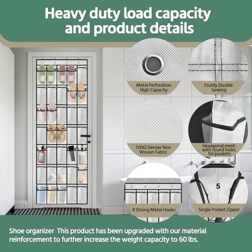 Paulone 35 Pocket Over the Door Shoe Organizer,Reusable Breathable Large Mesh Bag Men's & Women's Sneaker Organizer,Shoe Organizer for Kids,Hanging Shoe Storage Hanging Bag (White) - Image 3