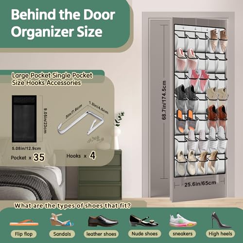 Paulone 35 Pocket Over the Door Shoe Organizer,Reusable Breathable Large Mesh Bag Men's & Women's Sneaker Organizer,Shoe Organizer for Kids,Hanging Shoe Storage Hanging Bag (White) - Image 2