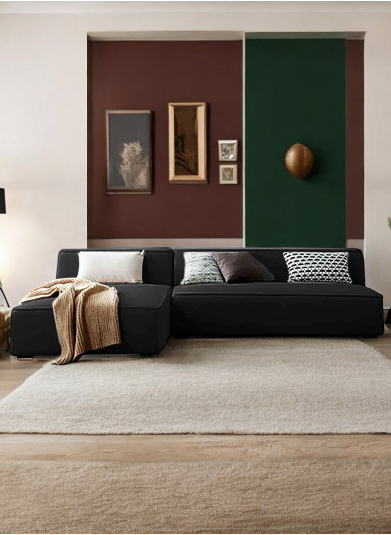 KARNAK Karnak Chelsea 3 Seater Luxury  L-Shape Velvet Sofa Color Black  - Image 1