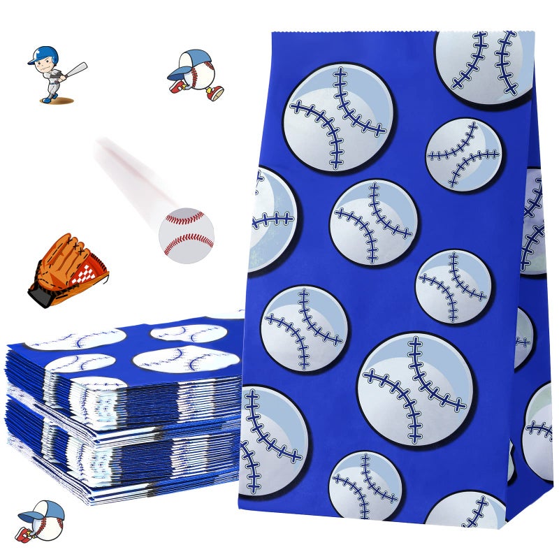 Zonon 30 Pack Baseball Goodie Gift Bags Party Treat Favor Blue Baseball Snack Paper Bags for Team Sports Theme Birthday Party Decor Game Celebration - Image 1
