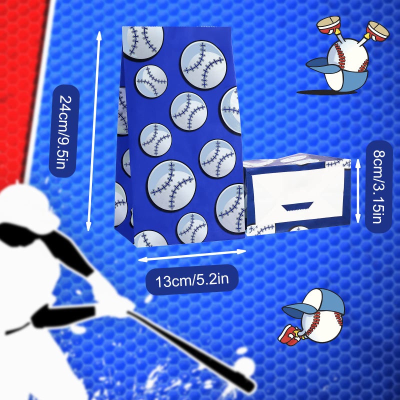 Zonon 30 Pack Baseball Goodie Gift Bags Party Treat Favor Blue Baseball Snack Paper Bags for Team Sports Theme Birthday Party Decor Game Celebration - Image 4