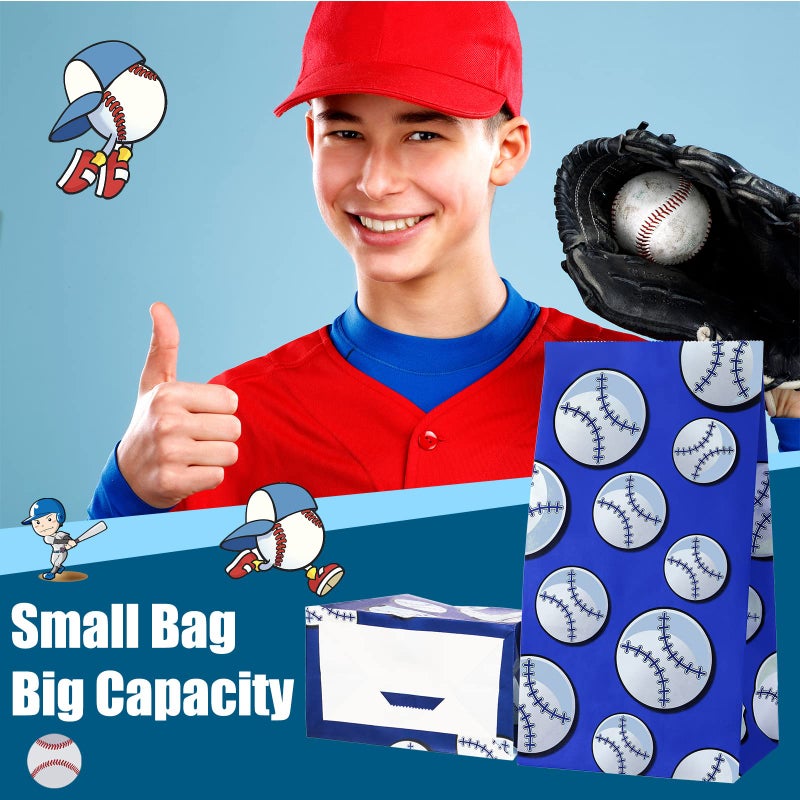 Zonon 30 Pack Baseball Goodie Gift Bags Party Treat Favor Blue Baseball Snack Paper Bags for Team Sports Theme Birthday Party Decor Game Celebration - Image 3
