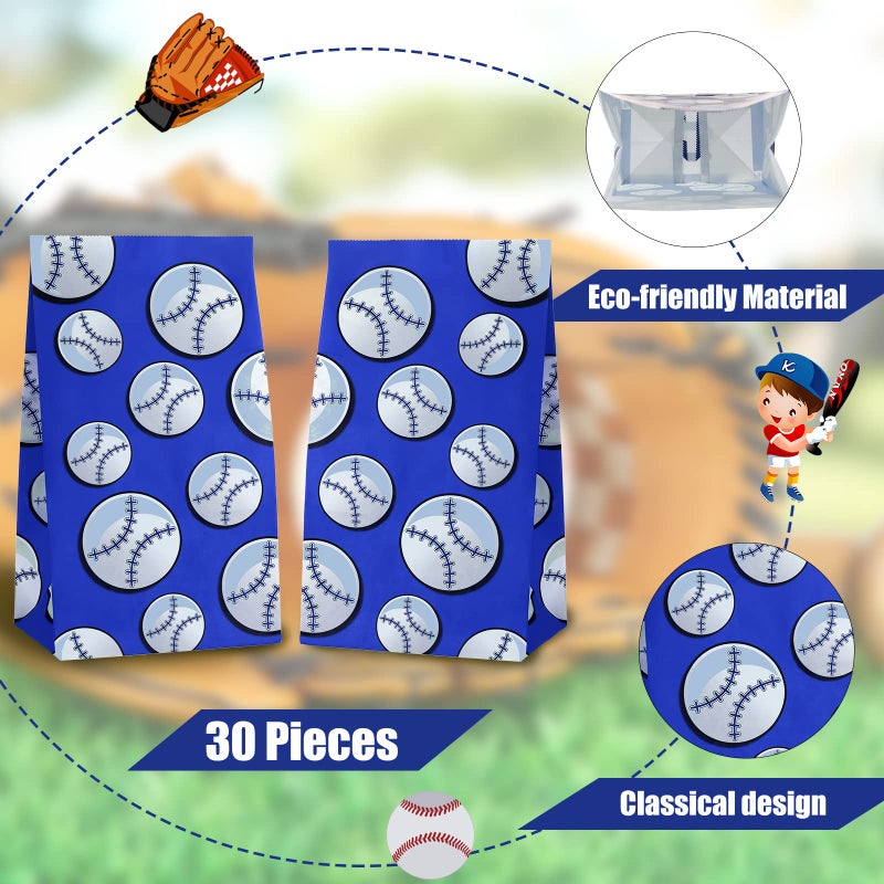 Zonon 30 Pack Baseball Goodie Gift Bags Party Treat Favor Blue Baseball Snack Paper Bags for Team Sports Theme Birthday Party Decor Game Celebration - Image 2