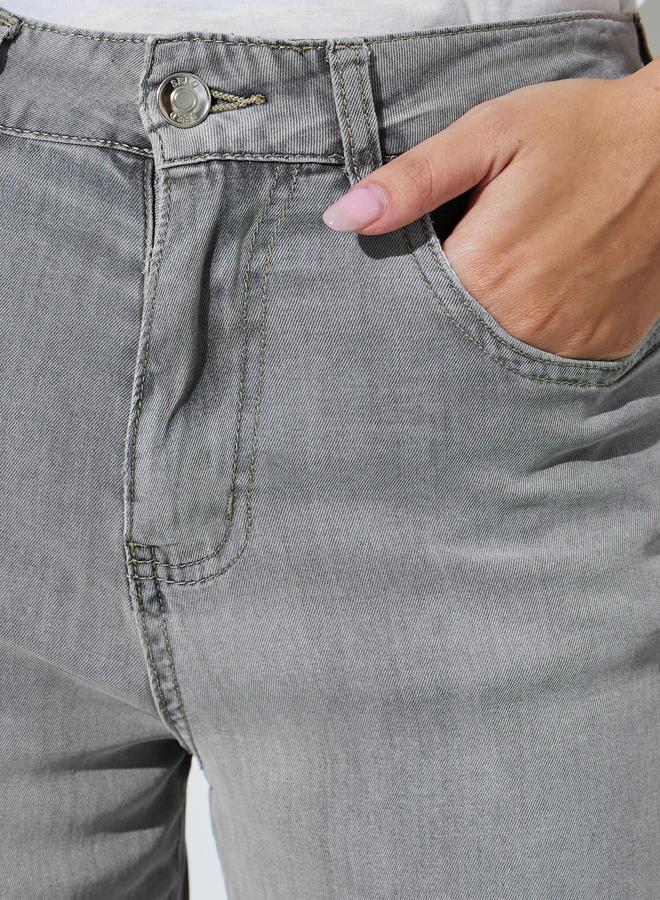 Styli Grey Solid Mid-Rise Wide Leg Jeans - Image 3