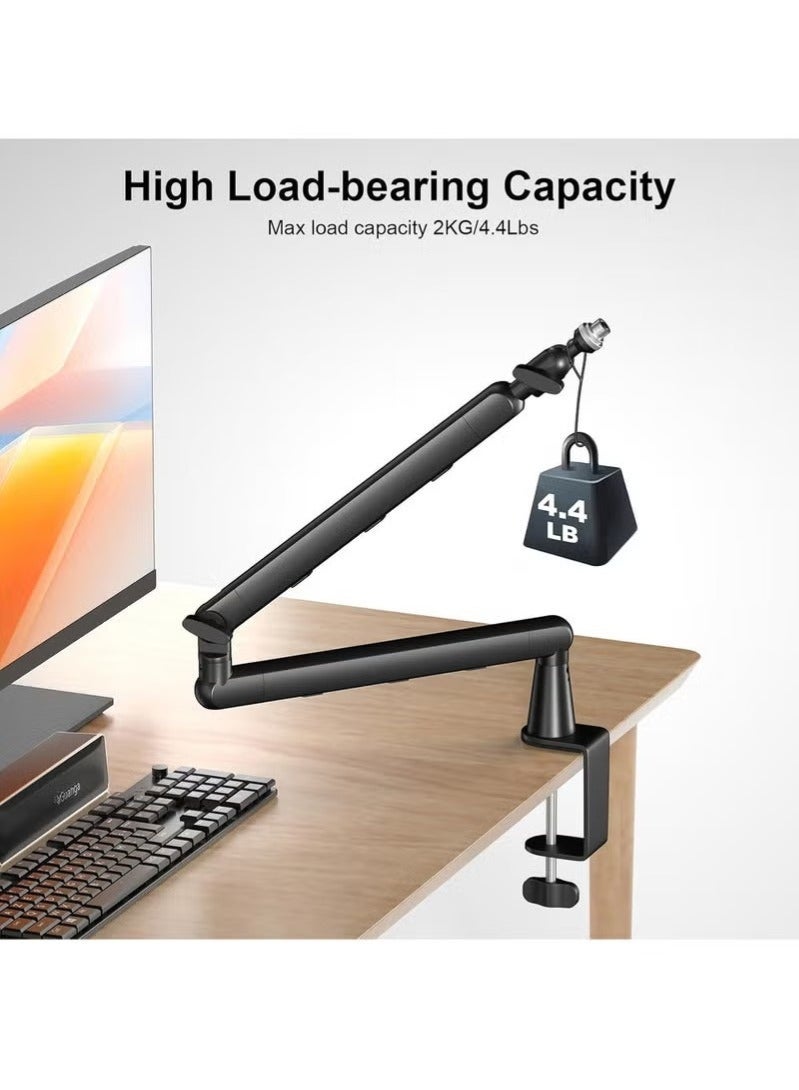 والالا ذراع ميكروفون، ذراع ميكروفون احترافي، حامل ذراع ميكروفون منخفض الارتفاع للمكتب، مع ملحقات تدور 360 درجة، إدارة الكابلات، رافعة ممتدة، مشبك ميكروفون، مع ملحقات، أسود - Image 4