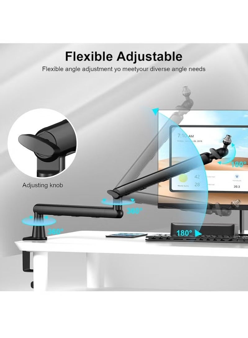 والالا ذراع ميكروفون، ذراع ميكروفون احترافي، حامل ذراع ميكروفون منخفض الارتفاع للمكتب، مع ملحقات تدور 360 درجة، إدارة الكابلات، رافعة ممتدة، مشبك ميكروفون، مع ملحقات، أسود - Image 5