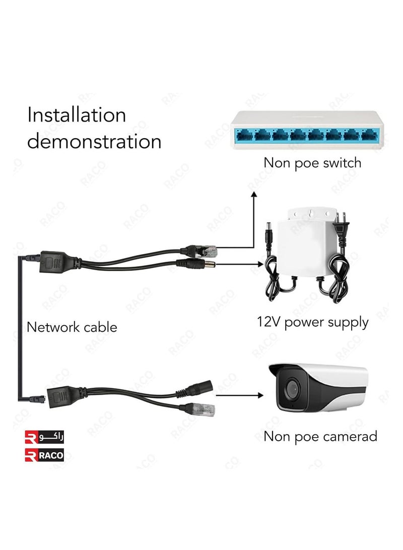 RACO RACO POE Adapter Splitter Kit RJ45 Stable Easy to Install Plug and Play POE Splitter Adapter Male Female for IP Camera  - Image 3