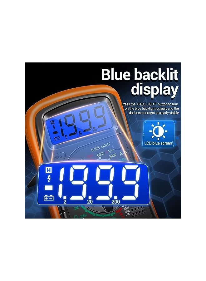 promass Digital Multimeter with Backlight LCD, Digital Portable Multimeter, Measure DC AC Voltmeter and Ohm Volt Amp Tester, Voltage, Current, Resistance, Continuity (with Tests Live Wire and Battery) - Image 4