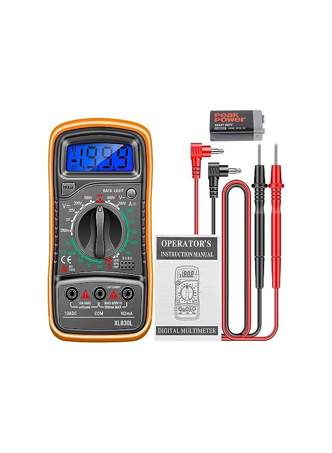promass Digital Multimeter with Backlight LCD, Digital Portable Multimeter, Measure DC AC Voltmeter and Ohm Volt Amp Tester, Voltage, Current, Resistance, Continuity (with Tests Live Wire and Battery) - Image 1