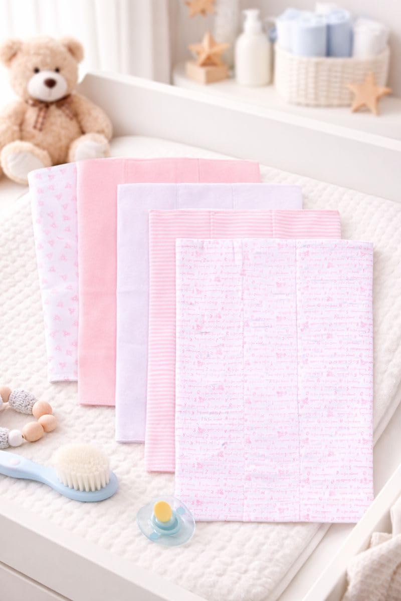 TuddyBuddy Baby Burp Cloth Towel Napkins for Baby Large 17x12 Inches, Fine Double Layer 100% Cotton (5 Pcs Burp Towels, Pink Honey Bees) - Image 1
