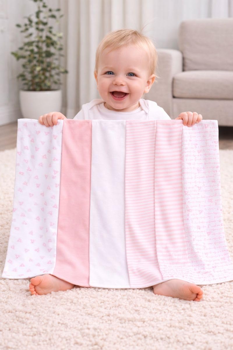 TuddyBuddy Baby Burp Cloth Towel Napkins for Baby Large 17x12 Inches, Fine Double Layer 100% Cotton (5 Pcs Burp Towels, Pink Honey Bees) - Image 3