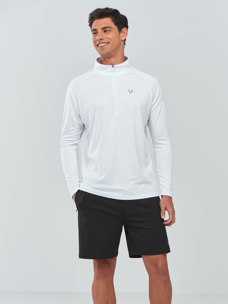 NORTHYARD Quarter Zip Pullover Men Running Shirt Long Sleeve Moisture Wicking Quick Dry Athletic Workout, White, 4XL - Image 3