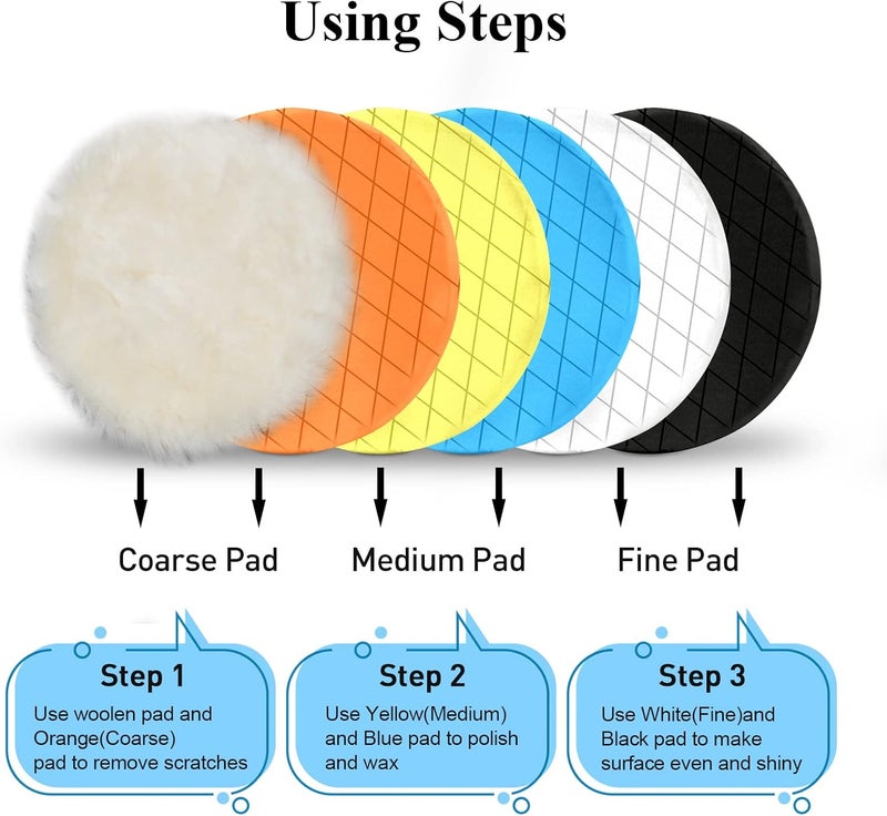 Autolock 5" Buffing Polishing Pads, 6Pcs 5.6inch 140mm Face for 5 Inch Backing Plate Compound Buffing Sponge and Woolen Pads Cutting Polishing Pad Kit for Car Buffer Polisher, Polishing and Waxing - Image 4
