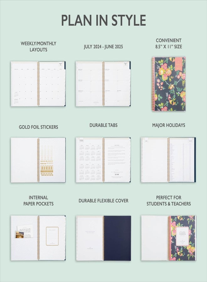 Blue Sky Day Designer for 2024-2025 Academic Year Weekly and Monthly Planner, 8.5" x 11", Flexible Cover, Wirebound, Peyton Navy (107924-A25) - Image 4