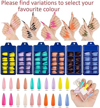 AMNI 100 x Natural Look False Nail Tips 10 Sizes Matte Full Cover Long StilettoPointy Fake Nails Art Manicure Coffin Hight Quality French Nail UK MULTI ORANGE - Image 2