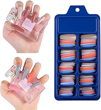 AMNI 100 x Natural Look False Nail Tips 10 Sizes Matte Full Cover Long StilettoPointy Fake Nails Art Manicure Coffin Hight Quality French Nail UK MULTI ORANGE - Image 1