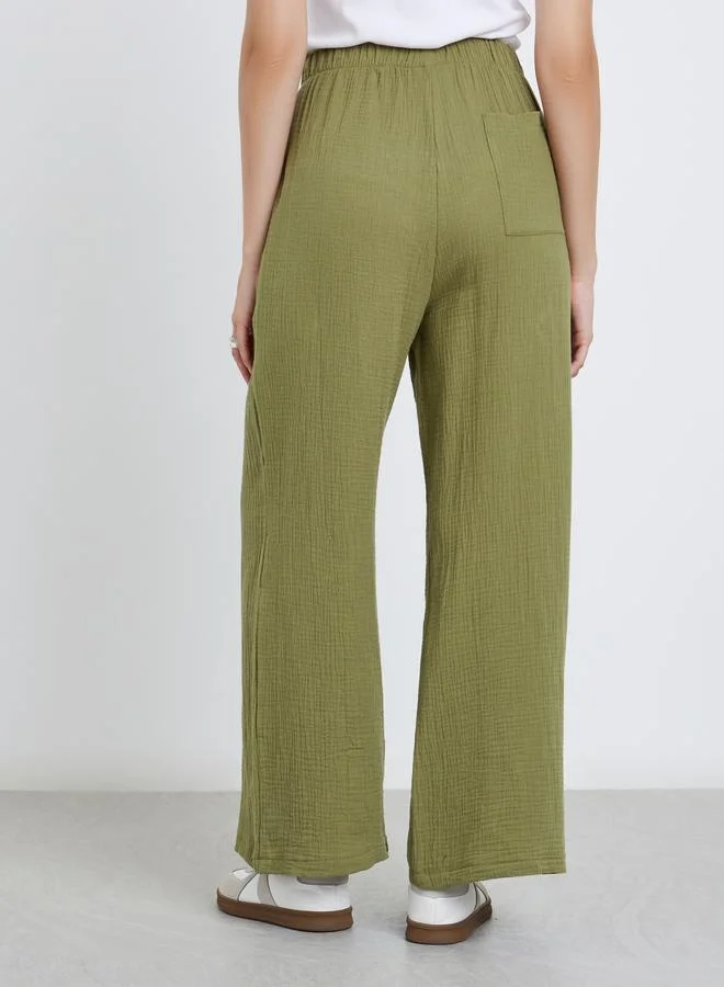 Styli Styli Women Khaki Double Gauze Wide Leg Pants