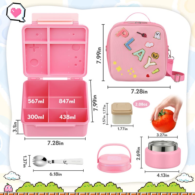 Zenvory Game Lunch Box for Kids with Thermo 9oz Wide Mouth Stainless Food Jar and Insulated Lunch Bag Leakproof Lunch Box Set for Travel School - Image 3