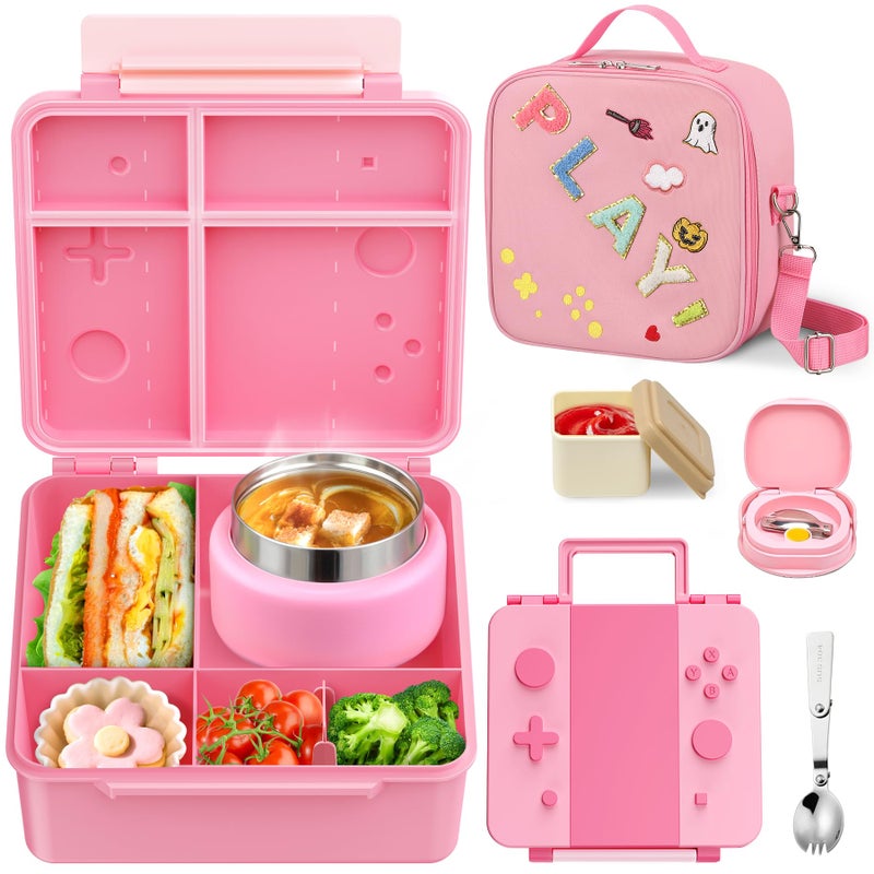 Zenvory Game Lunch Box for Kids with Thermo 9oz Wide Mouth Stainless Food Jar and Insulated Lunch Bag Leakproof Lunch Box Set for Travel School - Image 1