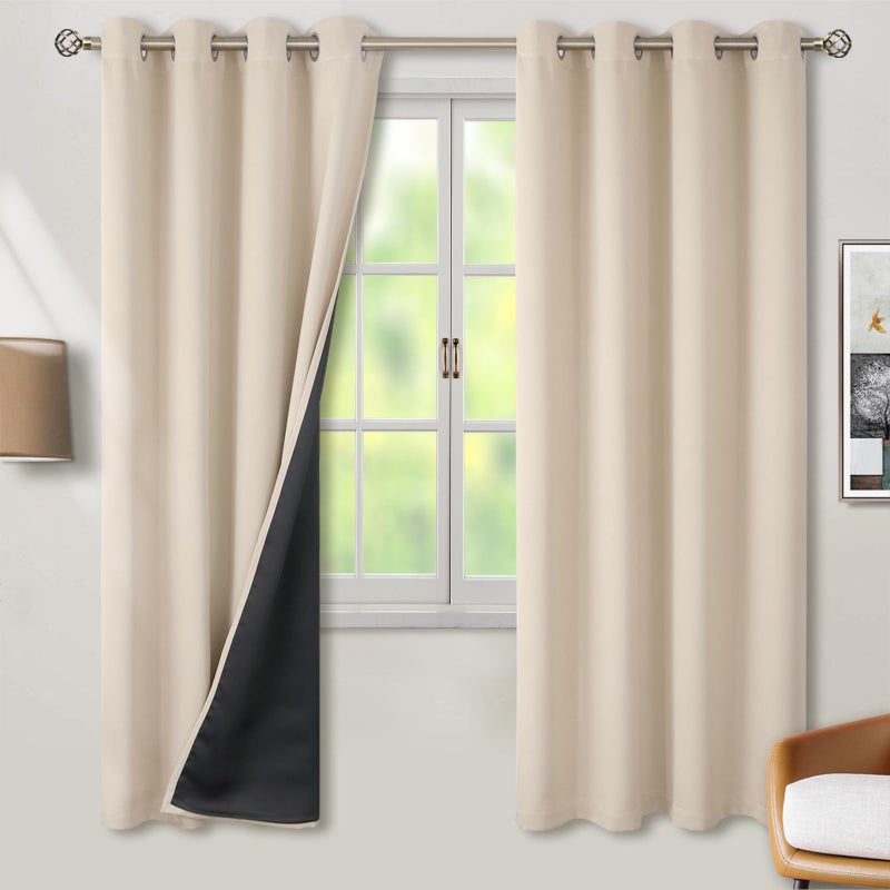 BGment بجلات حرارية معزولة بنسبة 100 ٪ الستائر 69 بوصة الطول 2 لوحات إجمالي الستائر حظر الضوء لستائر نافذة غرفة نوم مع بطانة سوداء سميكة بعرض 55 بوصة كل لوحة الشمبانيا - Image 1