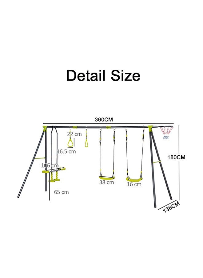 JSAITOYS 5 IN 1 Kids Garden Swing Set for Backyard, Outdoor Play Equipment, w/ Adjustable Swing Seats, Seesaw, Basket Hoop, Gym Rings, A-Frame Metal Stand, for Ages 3-10 Years  - Image 2