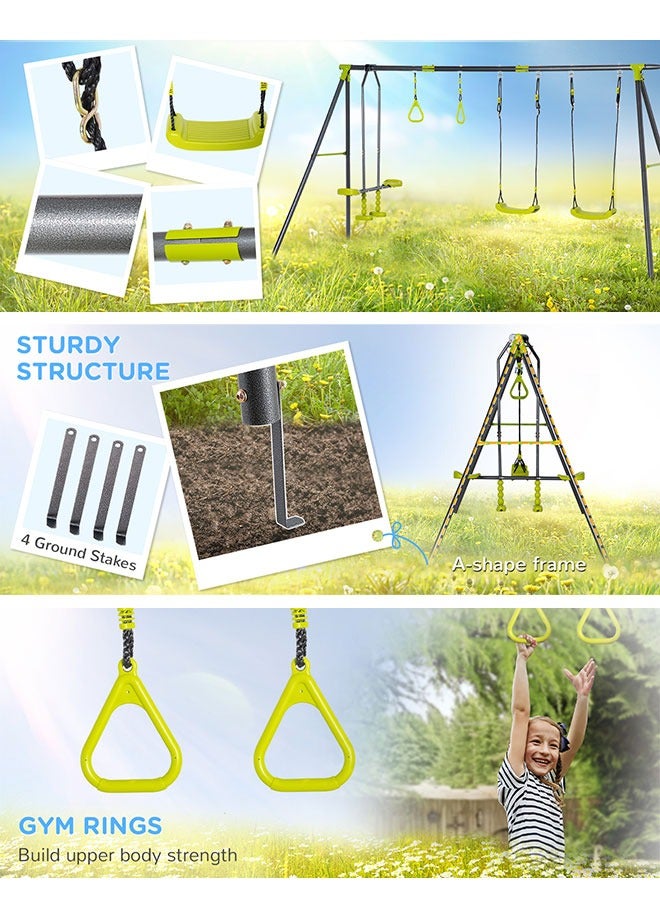 JSAITOYS 5 IN 1 Kids Garden Swing Set for Backyard, Outdoor Play Equipment, w/ Adjustable Swing Seats, Seesaw, Basket Hoop, Gym Rings, A-Frame Metal Stand, for Ages 3-10 Years  - Image 4
