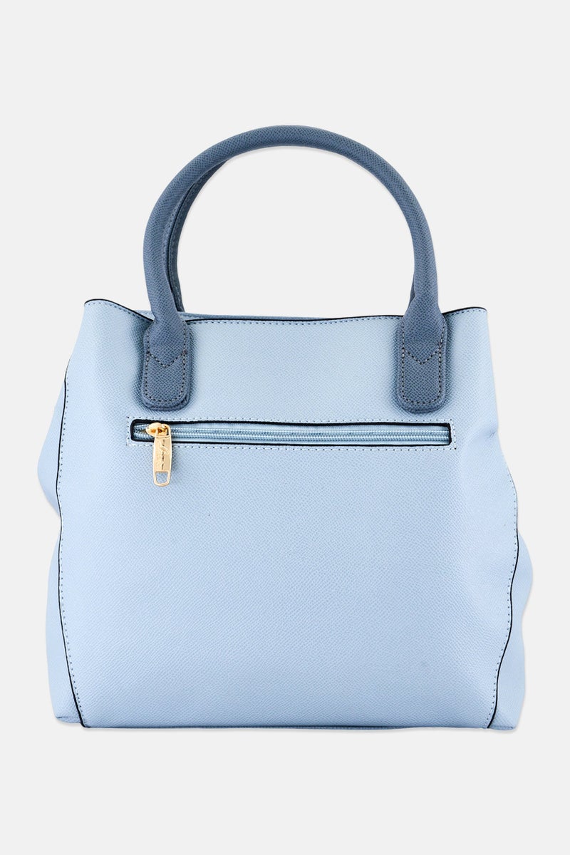 Lavie Women Brand Logo Tonal Nia Satchel Bag, Powder Blue - Image 3