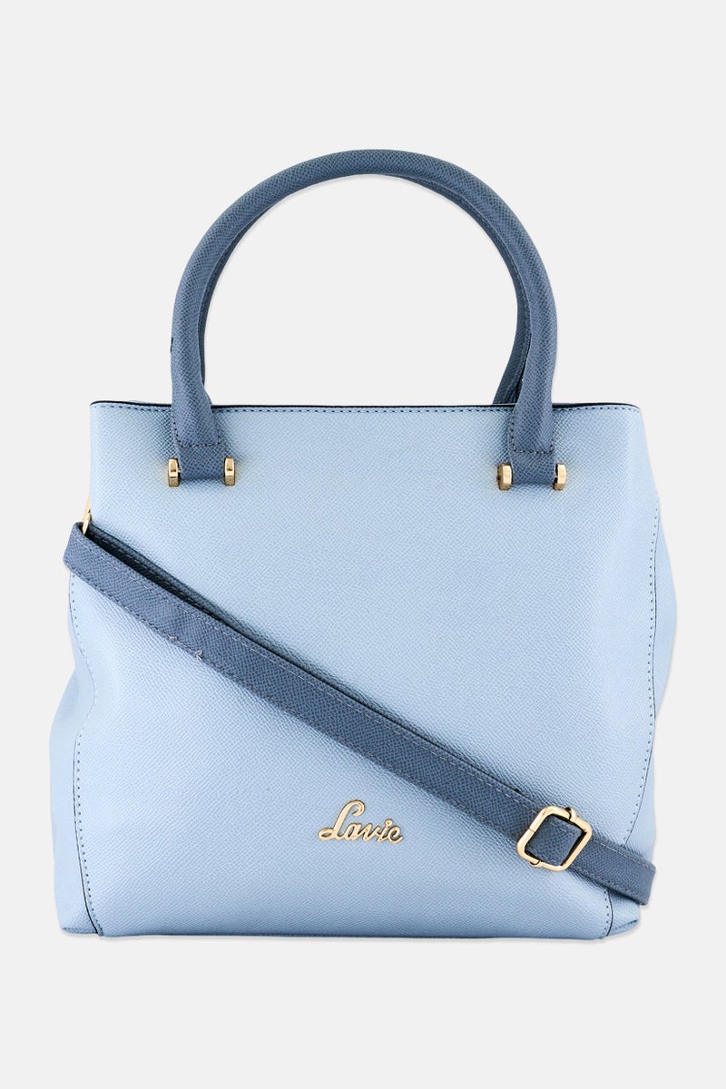 Lavie Women Brand Logo Tonal Nia Satchel Bag, Powder Blue - Image 1