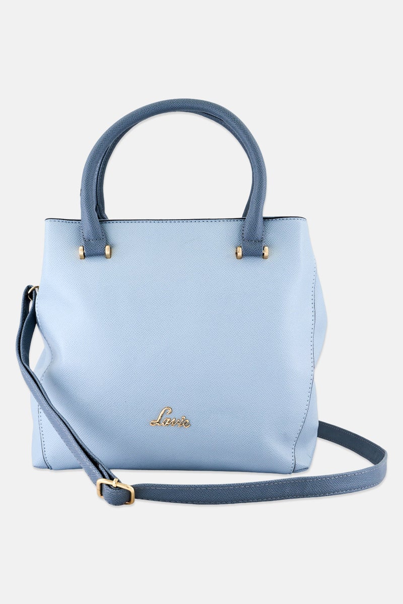 Lavie Women Brand Logo Tonal Nia Satchel Bag, Powder Blue - Image 2