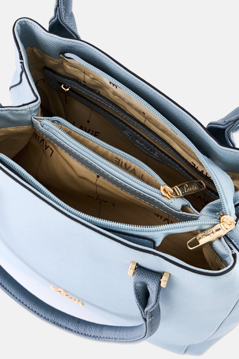 Lavie Women Brand Logo Tonal Nia Satchel Bag, Powder Blue - Image 4
