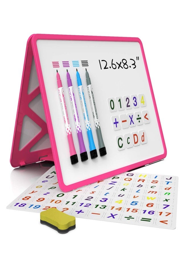 Small Dry Erase White Board with Stand, Double Sided Dry Erase Board for Kids, Foldable Small White Board Portable Mini Whiteboard with Lines & Holder for Home School Office